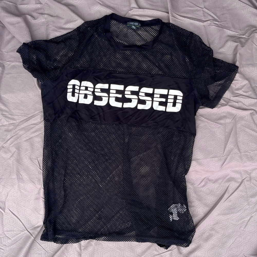 Forever 21+ Fish Net Black T Shirt